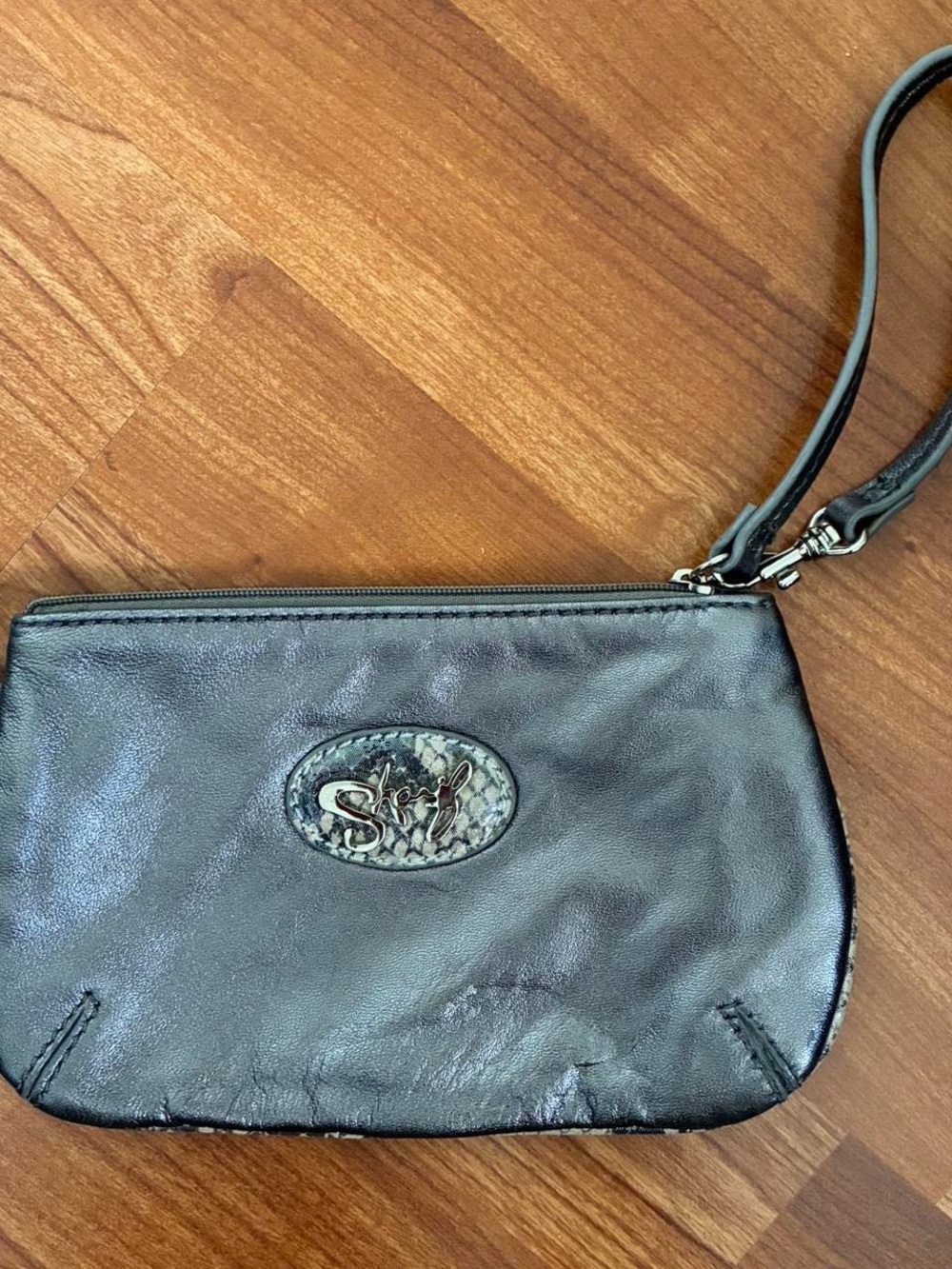 Silver Wristlet Clutch with Embossed Logo
